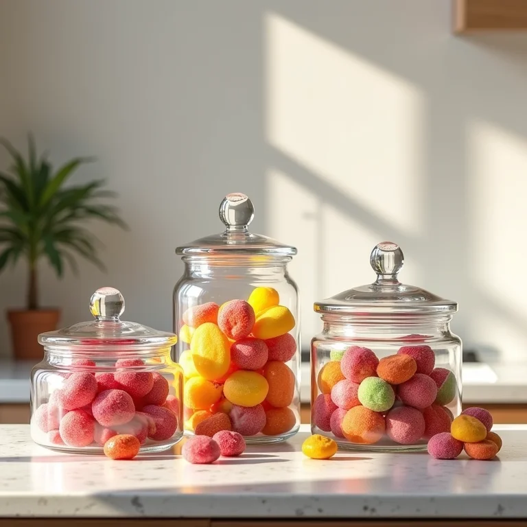 Potes de vidro decorativos na cozinha