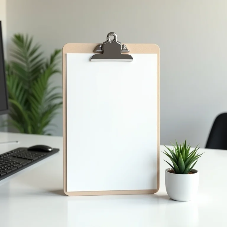 Prancheta servindo de suporte para planta em mesa de escritório