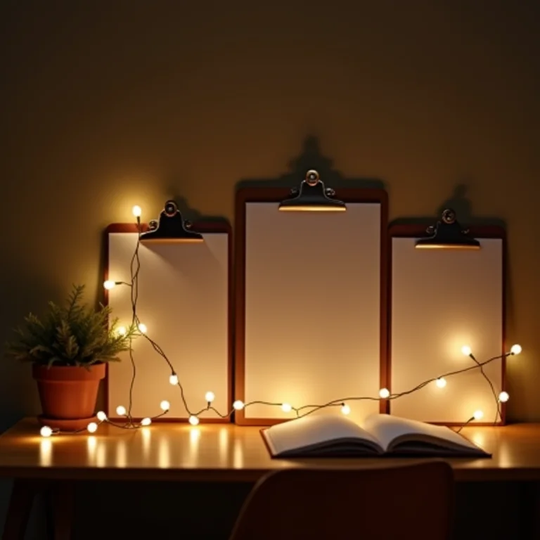 Pranchetas combinadas com luzes criando ambiente acolhedor