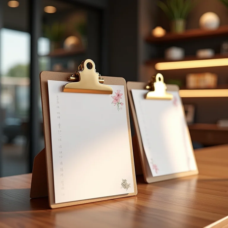 Pranchetas criativas em loja de decoração.