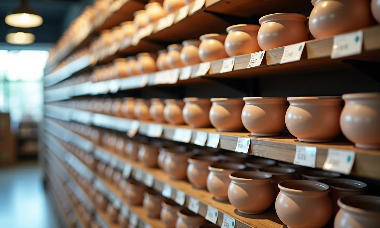 Prateleiras com muitos potes herméticos de acrílico à venda.