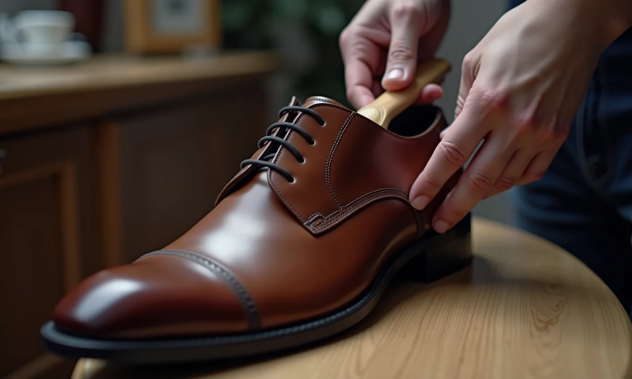 Preparando o sapato social de couro para a lavagem.