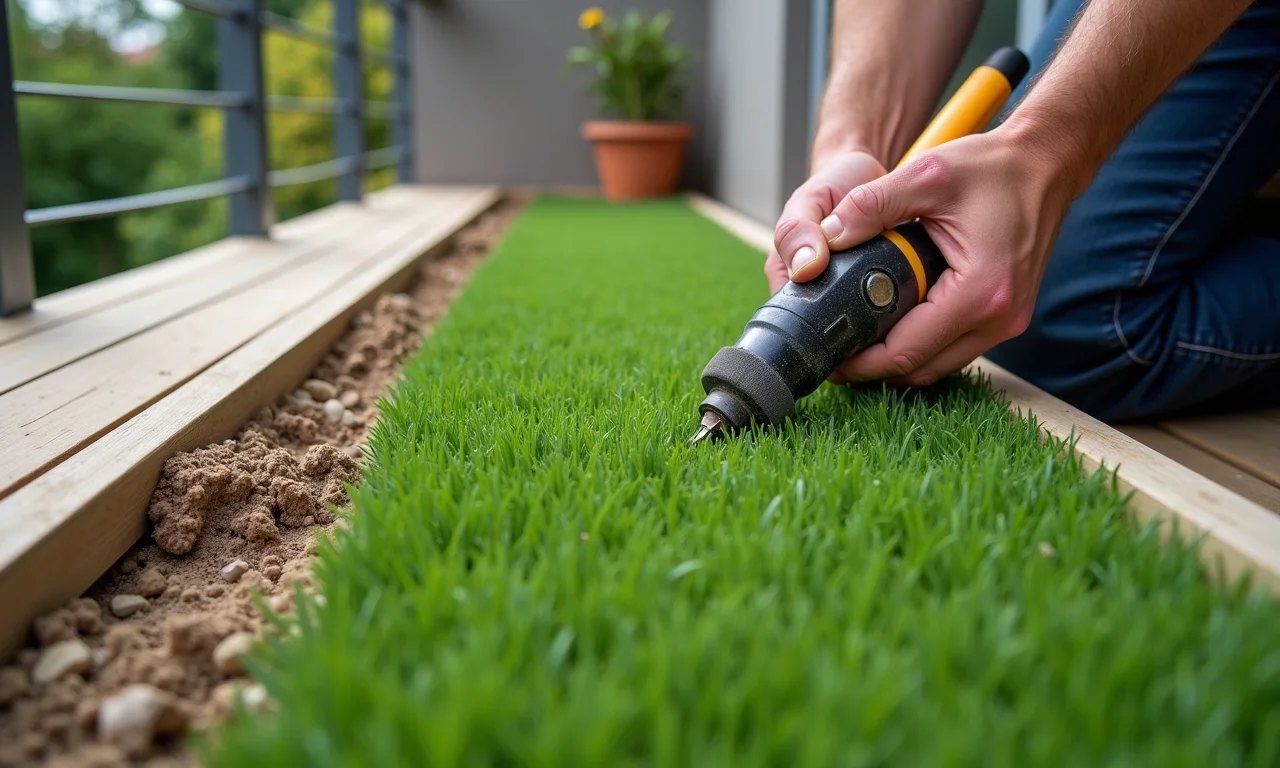 Preparando o terreno para a instalação da grama sintética.