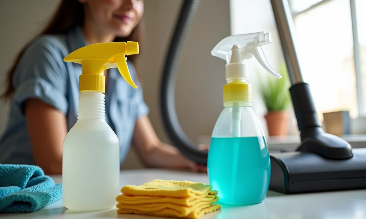 Preparando os materiais de limpeza para o sofá de tecido.