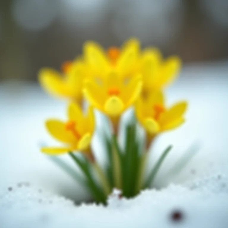 Prímulas amarelas na neve.