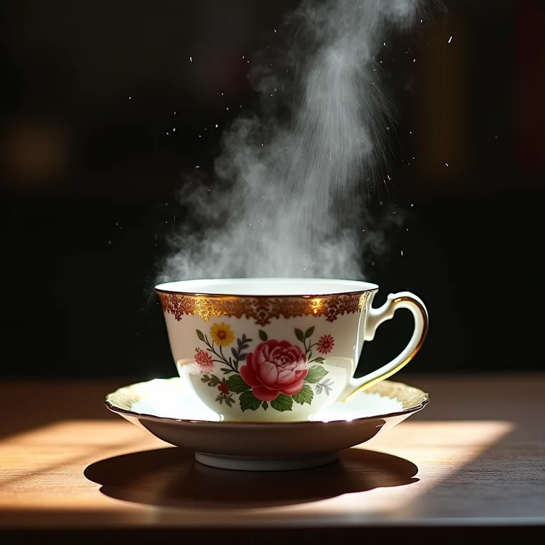 Produtos de limpeza agressivos danificando a pintura de uma xícara de chá antiga.