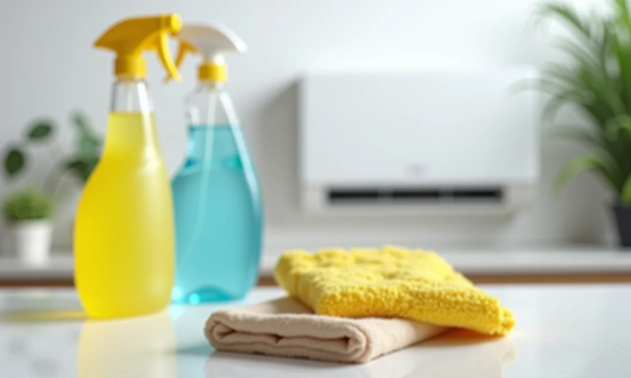 Produtos de limpeza inadequados para ar condicionado com sinal de proibido.