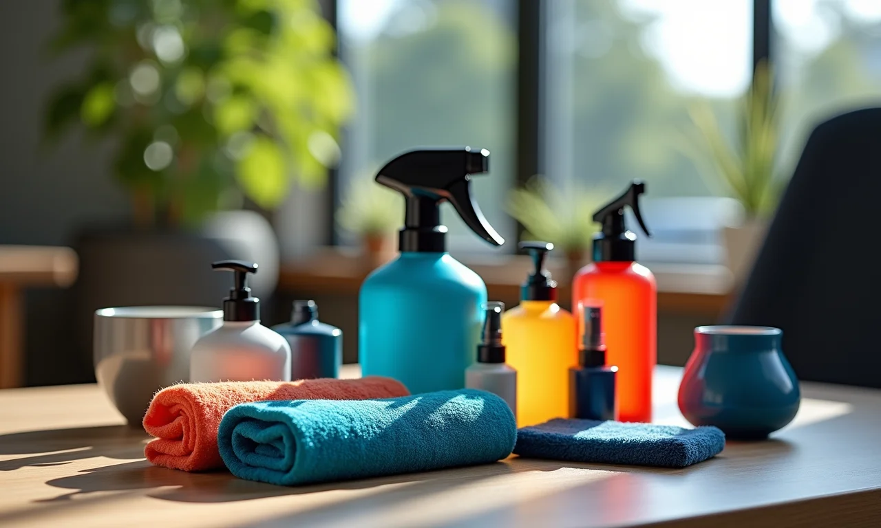 Produtos e utensílios essenciais para limpar o carpete do carro.