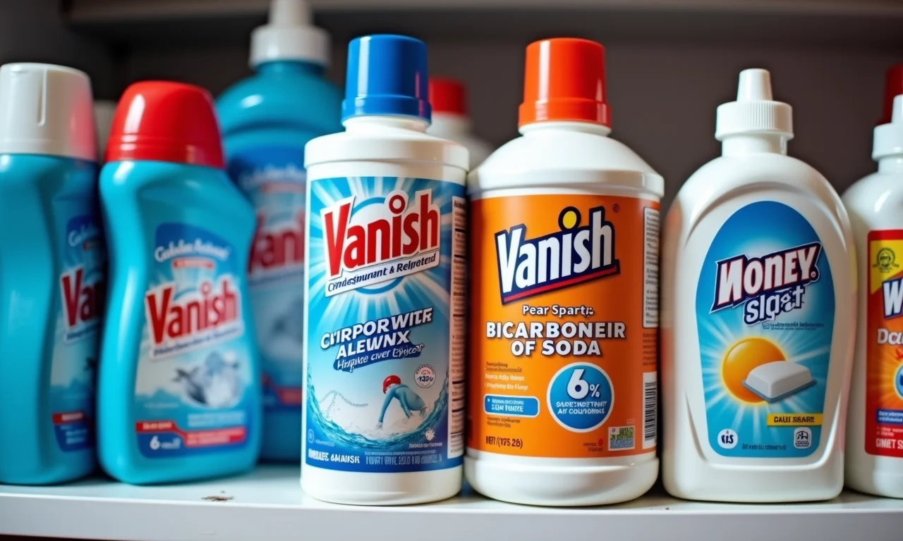 Produtos recomendados para tirar manchas: Vanish, bicarbonato, água oxigenada.