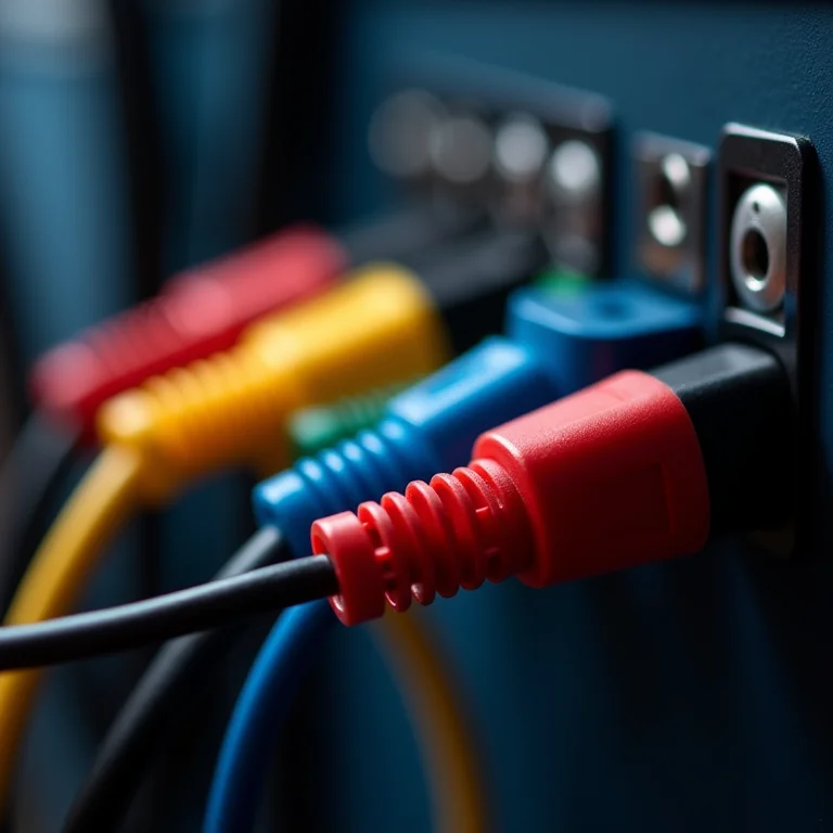 Protetores de cabos coloridos em fios elétricos.