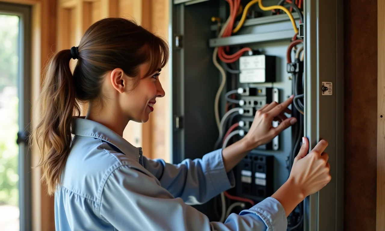 Quadro de luz residencial aberto mostrando disjuntores e fiação.