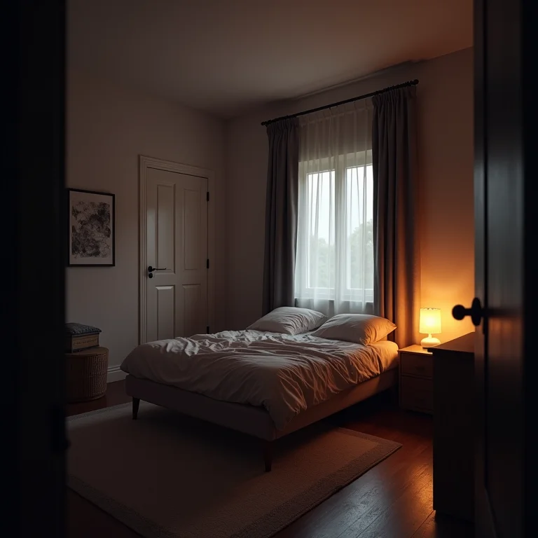 Quarto de adolescente com iluminação inadequada e ambiente sombrio