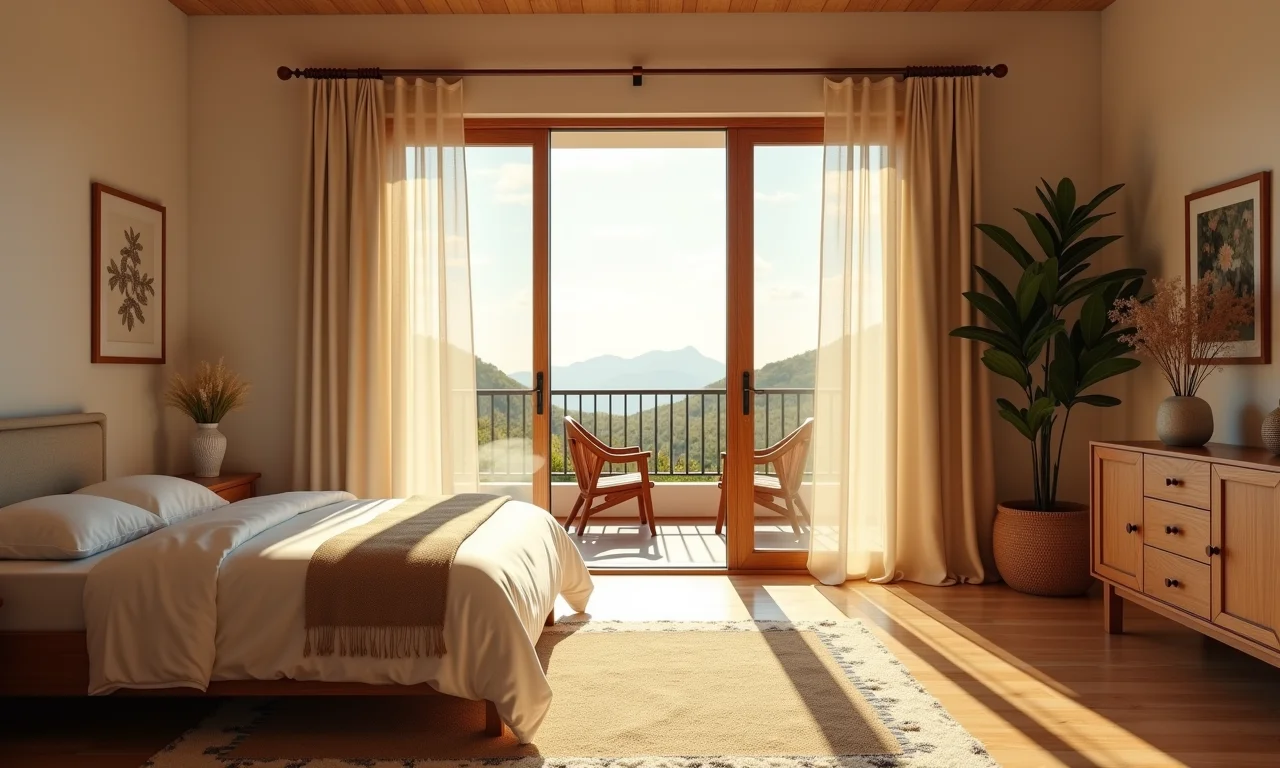 Quarto ensolarado com porta de correr embutida, valorizando a iluminação natural.