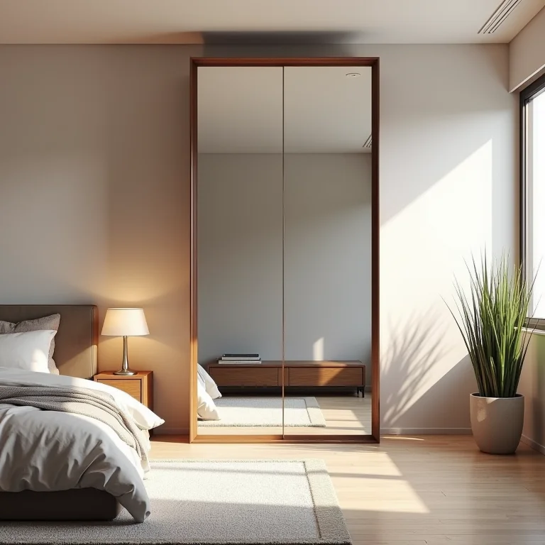 Quarto versátil com espelho de corpo inteiro