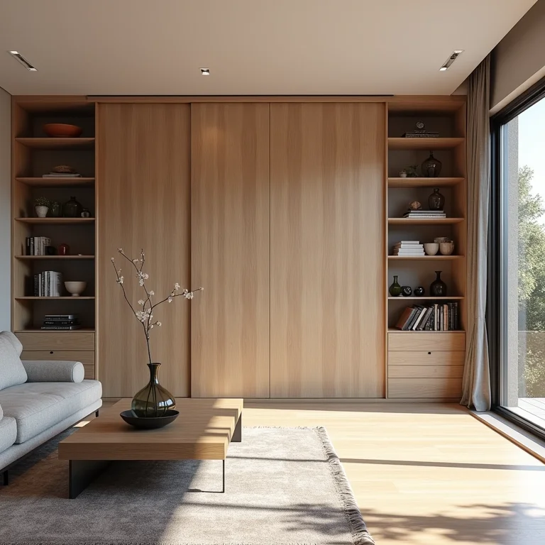 Rack com portas de correr dividindo ambientes