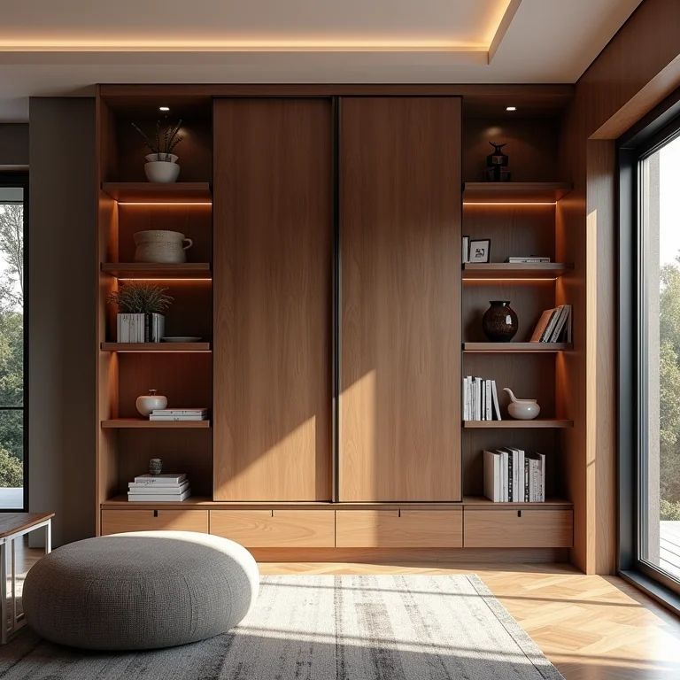 Rack com portas de correr e nichos