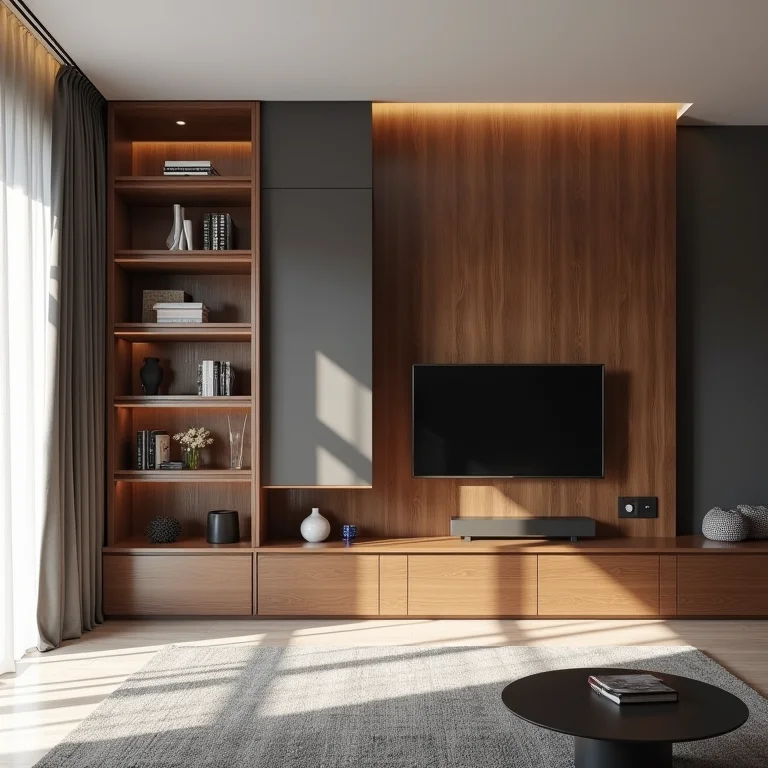 Rack com portas de correr e painel integrado