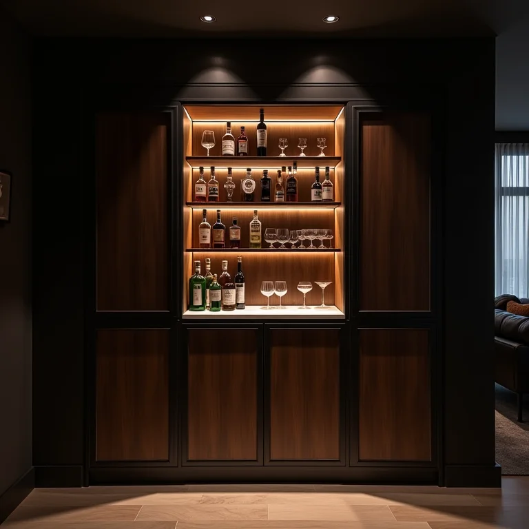 Rack com portas de correr transformado em bar em casa