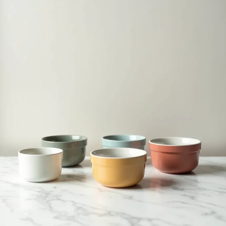 Ramequins vazios de diferentes tamanhos e cores.