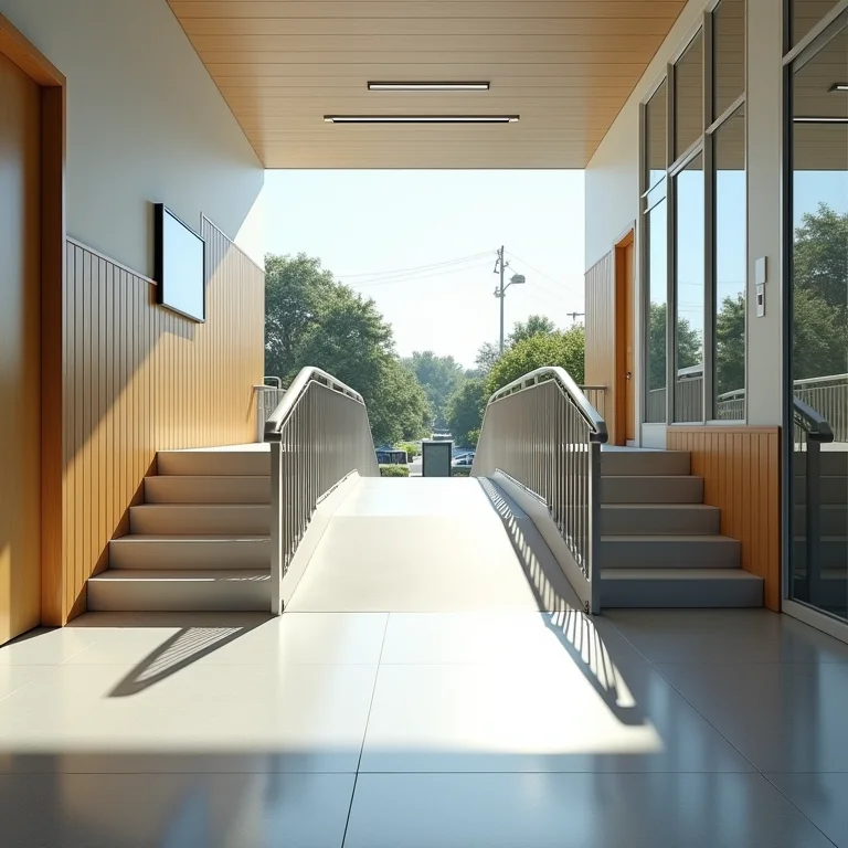 Rampa de acesso para cadeirantes em escola inclusiva