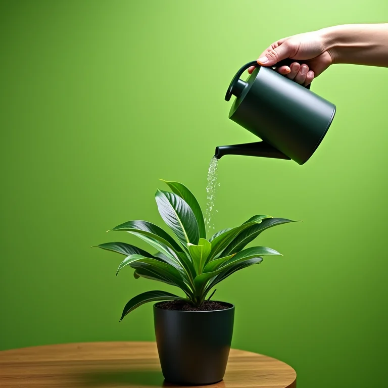 Regando uma Aglaonema com cuidado