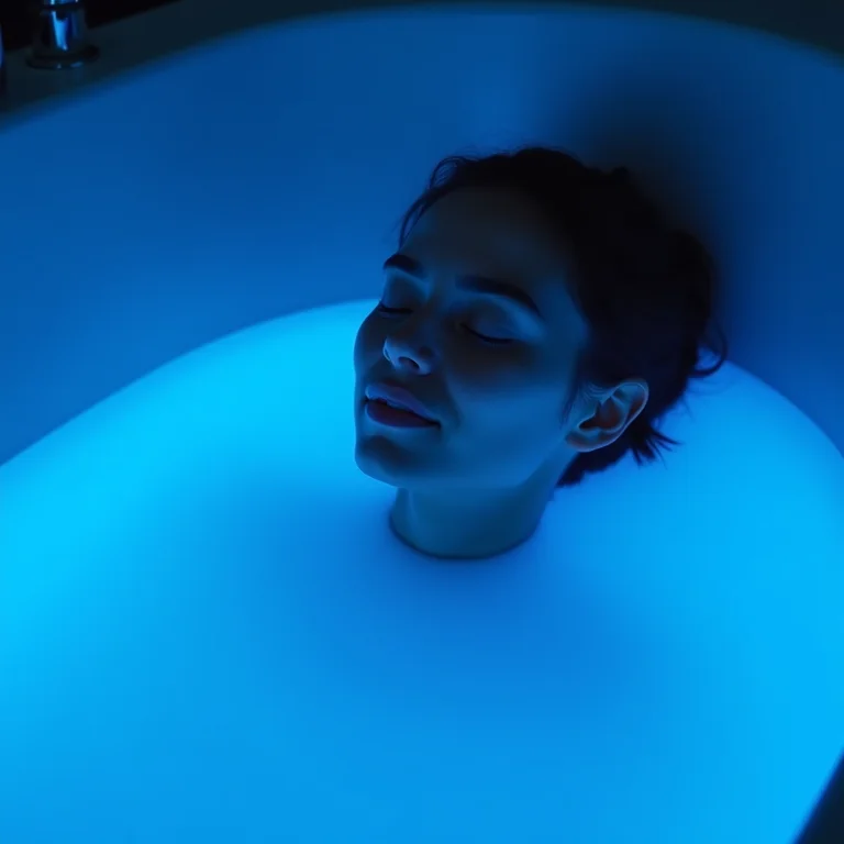 Relaxamento muscular em banheira com cromoterapia azul.