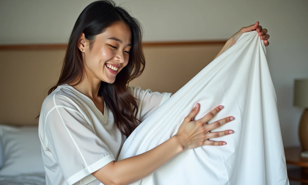 Relaxando ao dobrar lençóis.