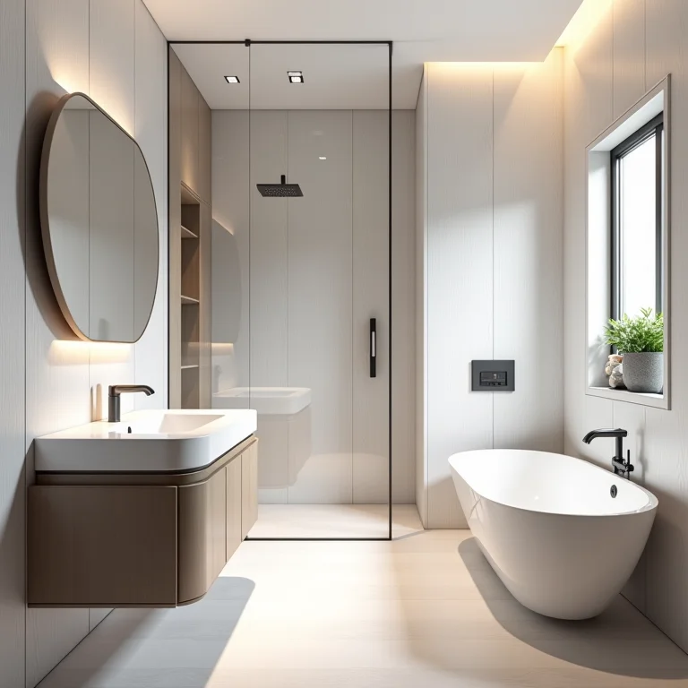 Revestimento 3D de PVC em um banheiro moderno.