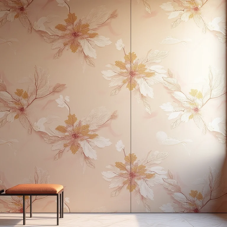 Revestimento de parede em seda com padrão floral abstrato