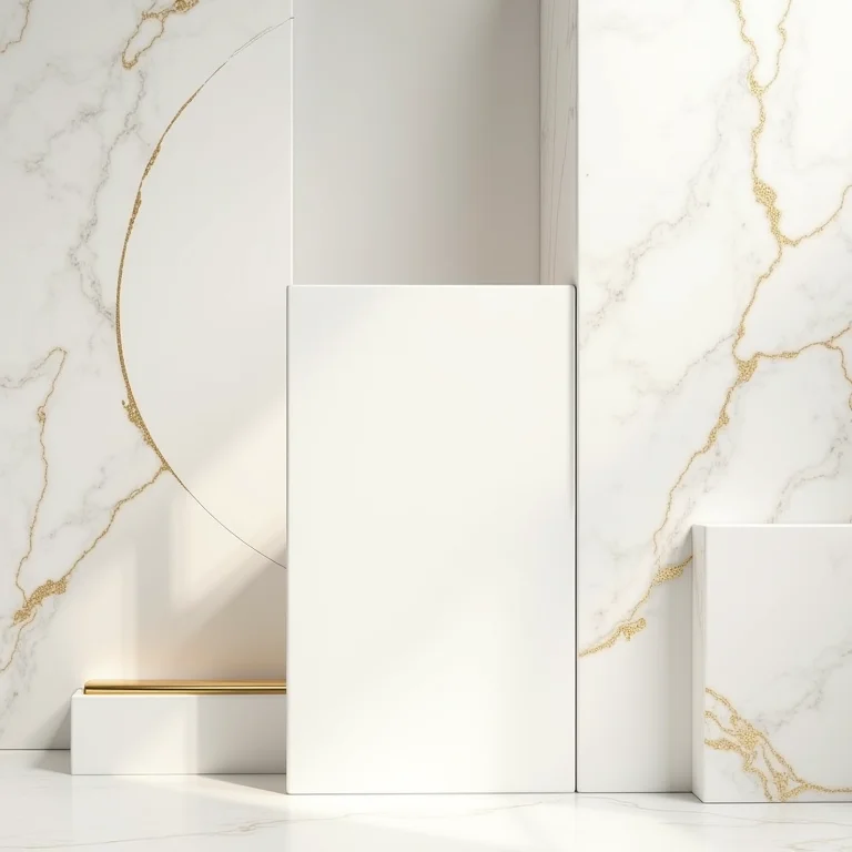 Revestimentos brancos e dourados para banheiro