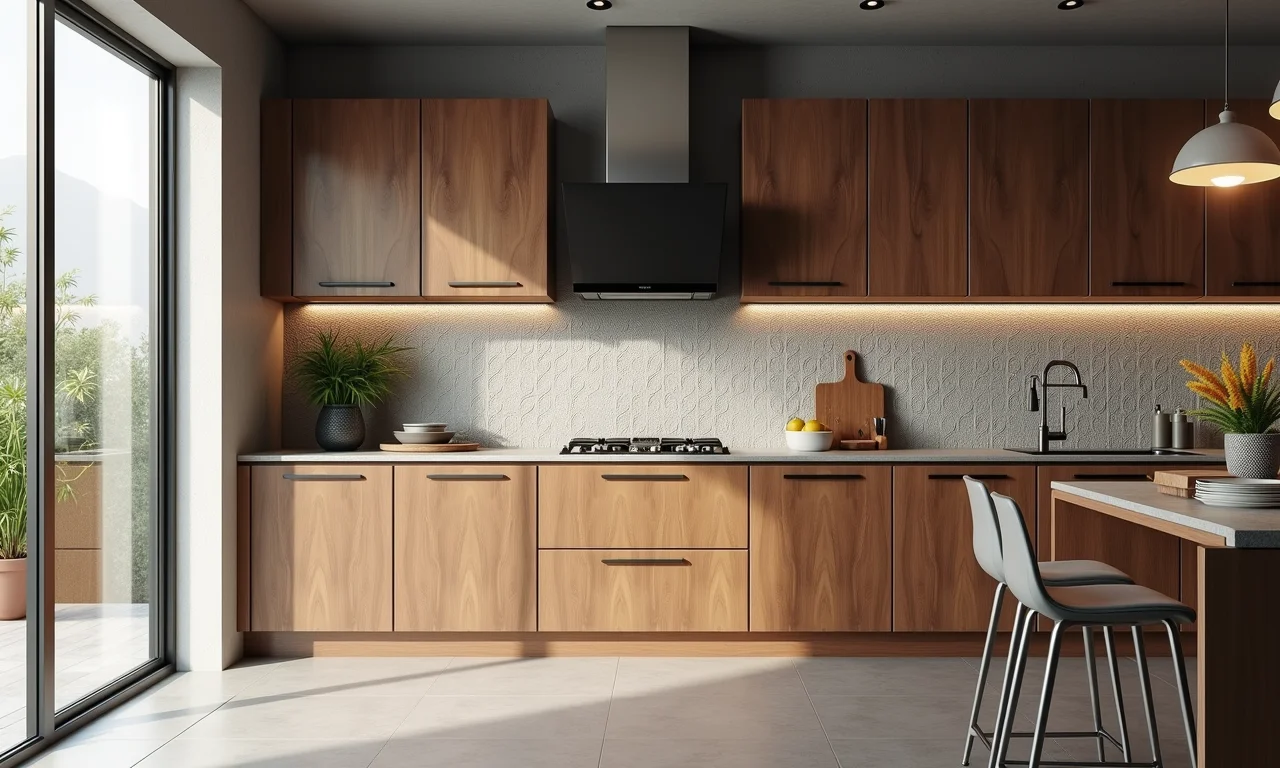 Revestimentos modernos personalizando uma cozinha gourmet.