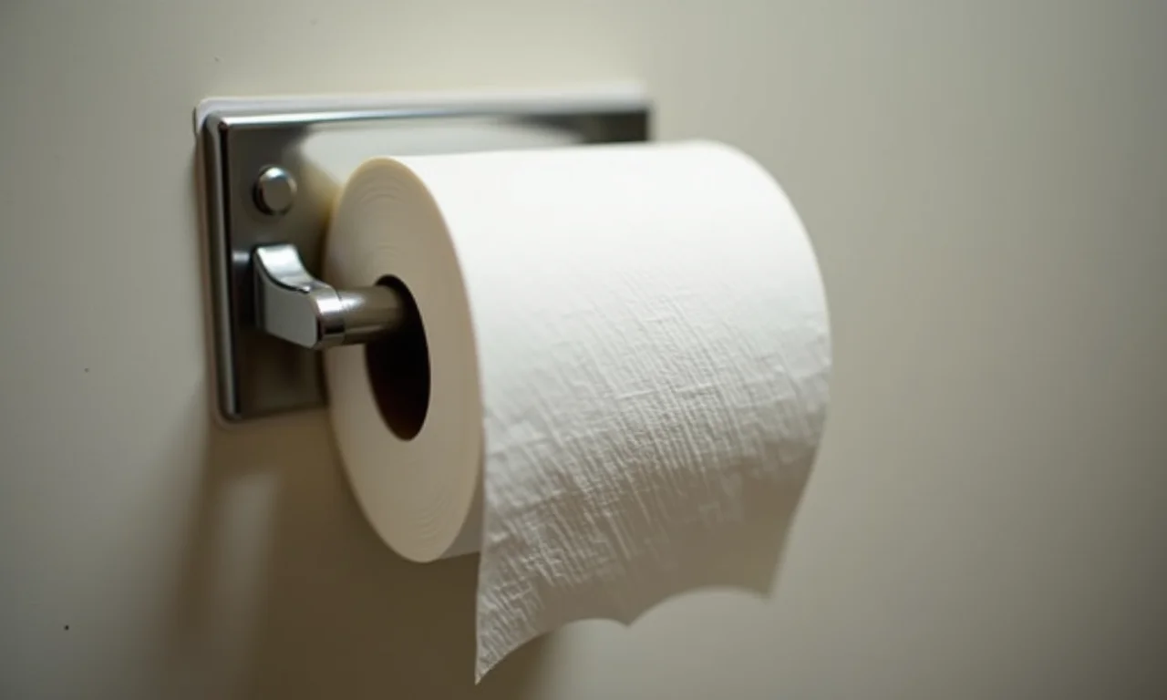 Rolo de papel higiênico vazio em banheiro público.