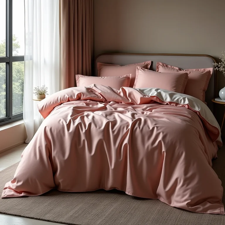 Roupa de cama de seda luxuosa em uma cama king-size