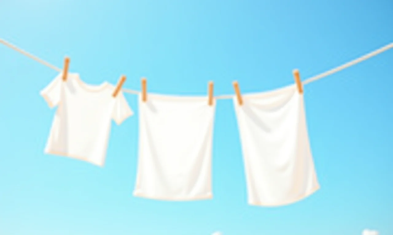 Roupas brancas secando ao sol em um varal.