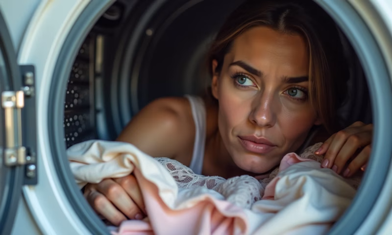 Roupas de seda e renda danificadas após lavagem inadequada.