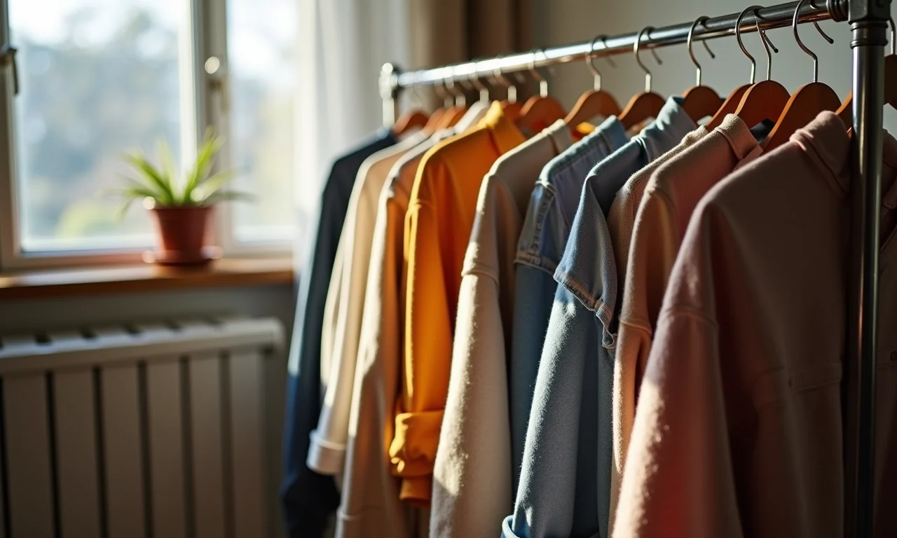Roupas secando em um varal dentro de casa durante o inverno.