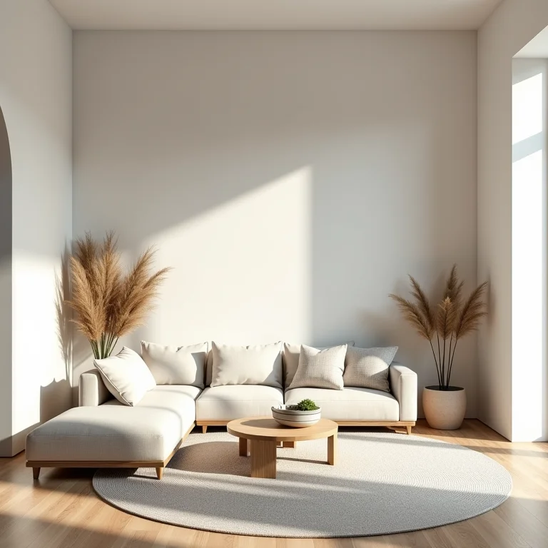 Sala clean com poucos objetos decorativos.