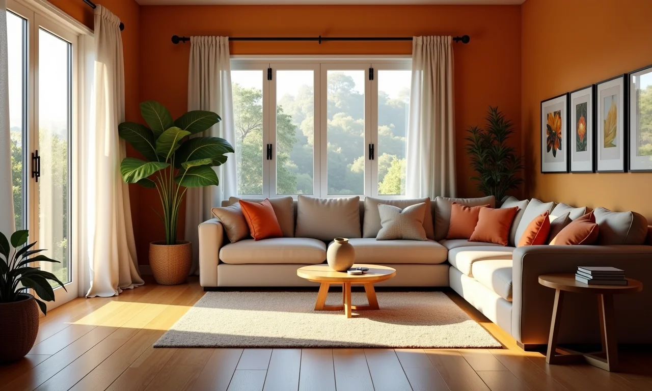 Sala de estar aconchegante com piso vinílico amadeirado.