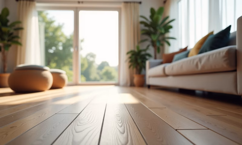 Sala de estar ampla com diferentes tipos de piso em destaque.