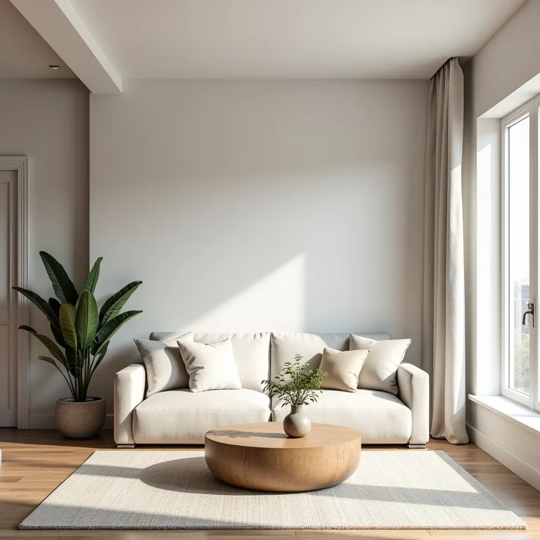 Sala de estar clean e organizada.