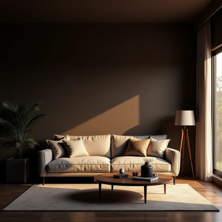 Sala de estar com iluminação inadequada.