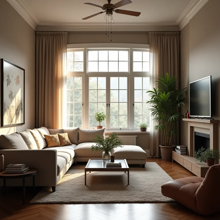 Sala de estar desorganizada com móveis sem função e mal distribuídos.