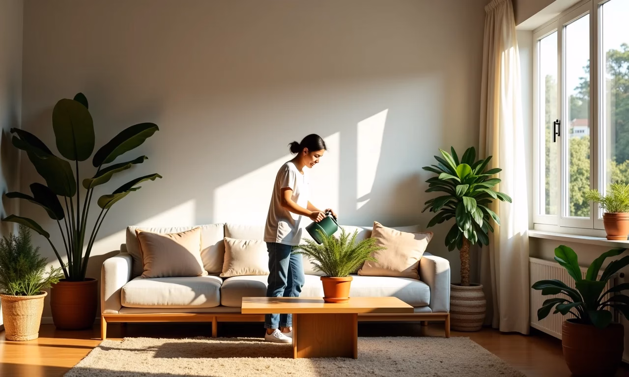 Sala de estar iluminada com parede de cobogó dividindo o ambiente e permitindo a entrada de luz natural.
