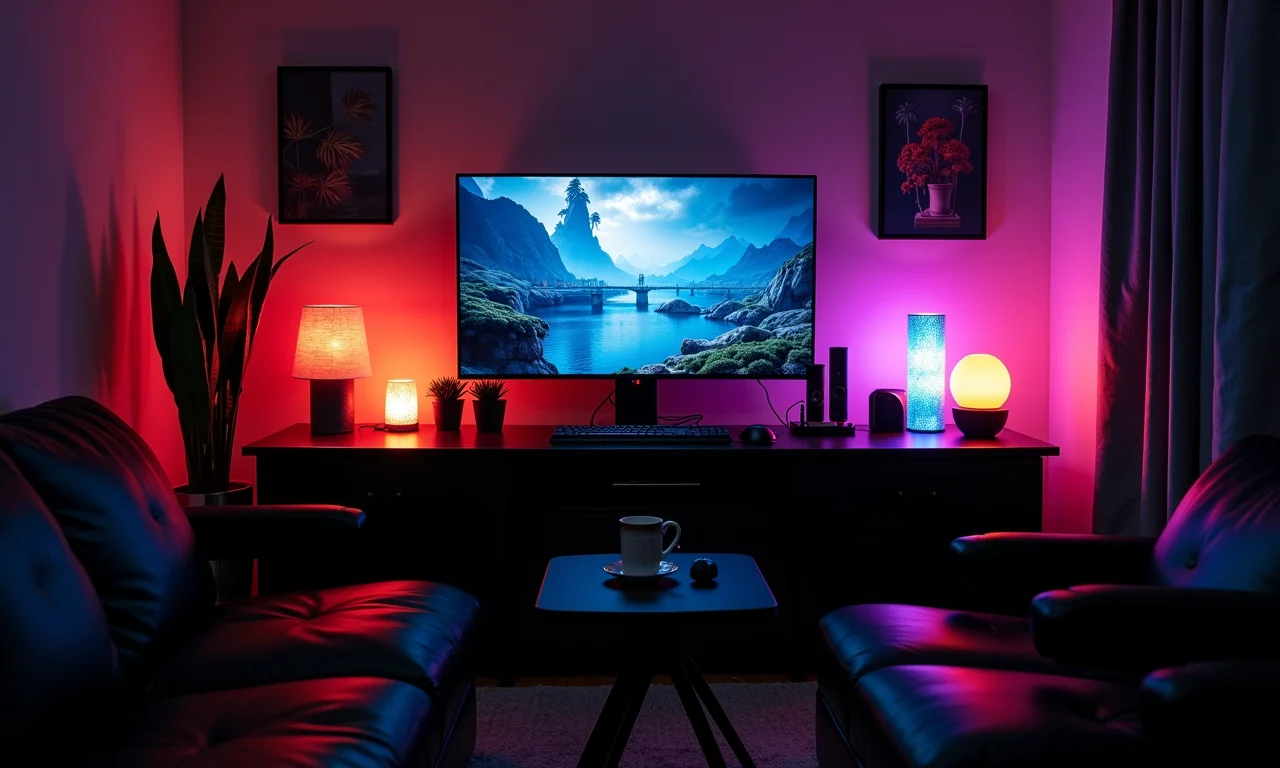 Sala de jogos com iluminação estratégica: LEDs, spots e luminárias decorativas.