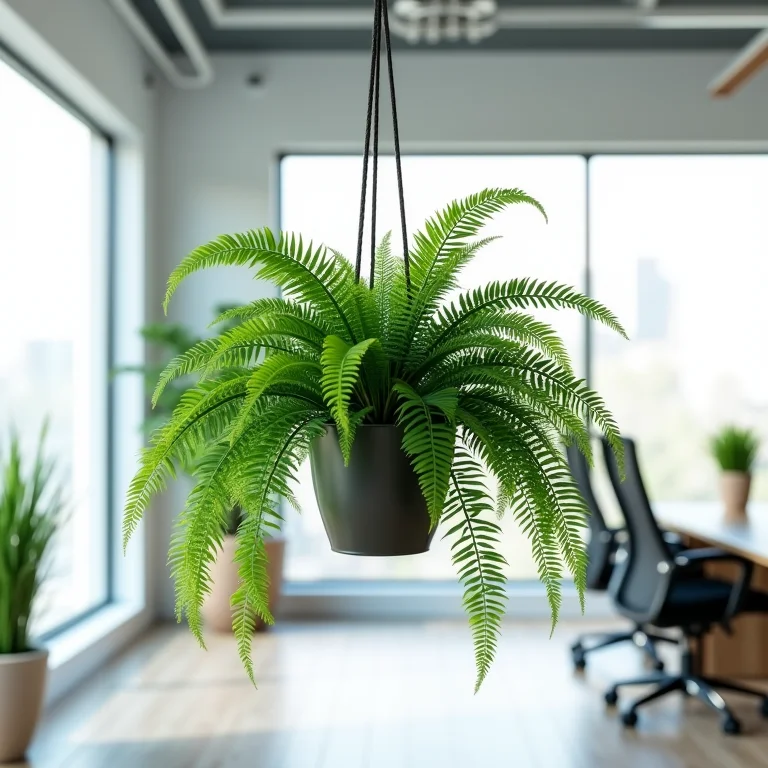 Samambaia em escritório contemporâneo.