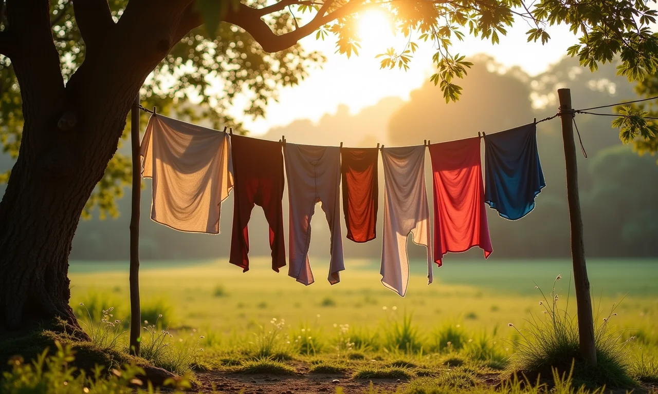 Secando roupas à sombra.