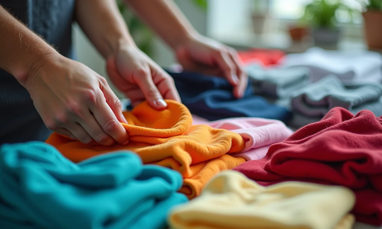 Separando roupas por cor e tecido.