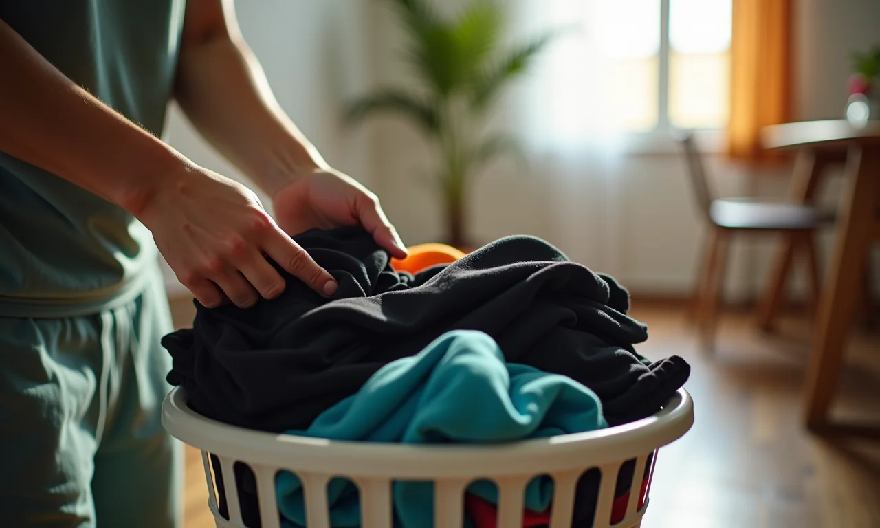 Separando roupas pretas de coloridas antes da lavagem.