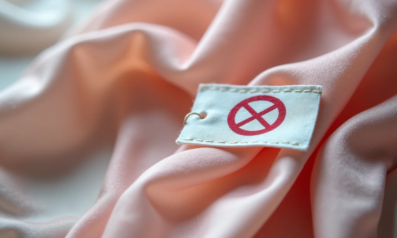 Símbolo de 'não usar alvejante' na etiqueta de lenço de seda.