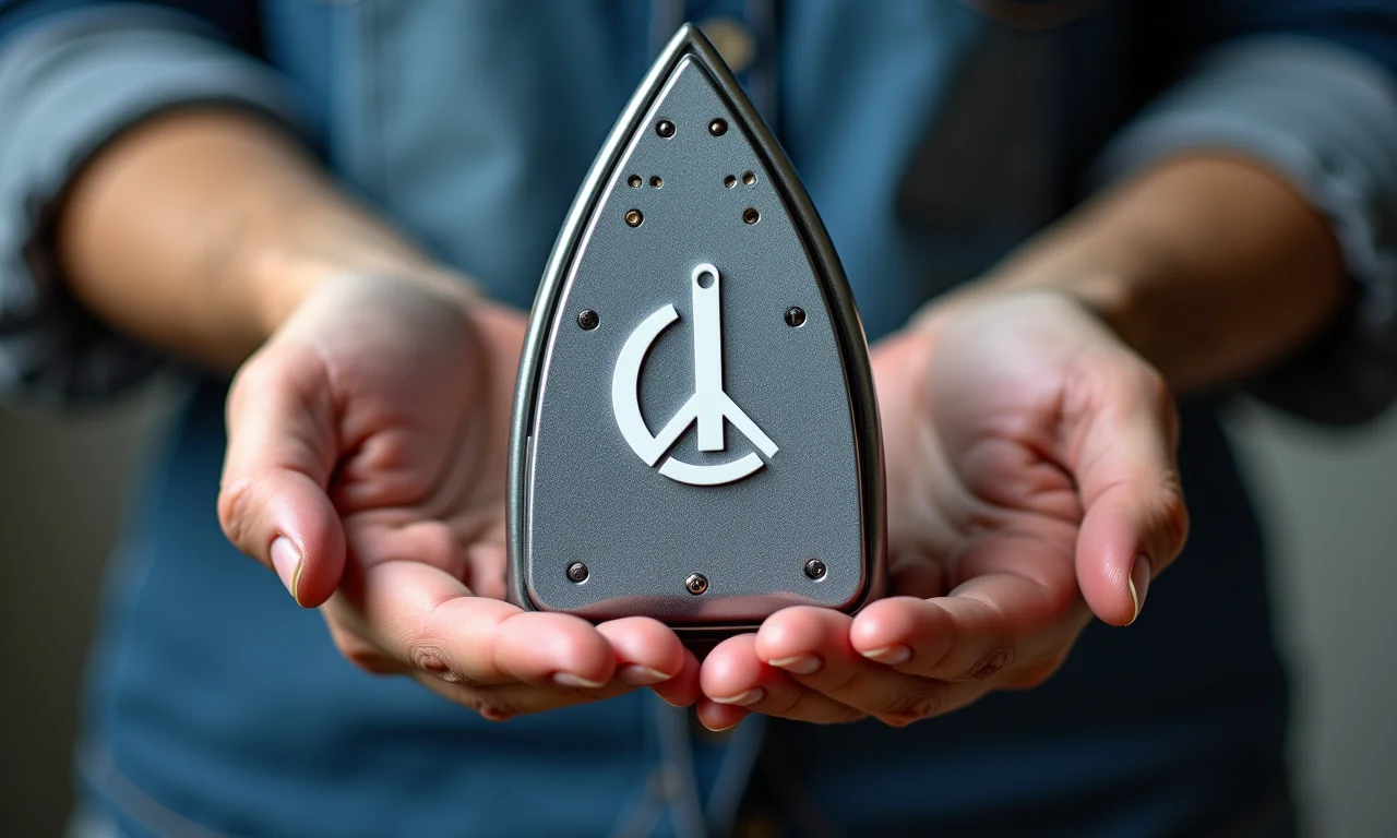 Símbolo do ferro de passar na etiqueta da roupa.